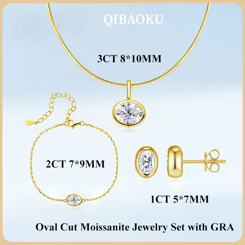 Bezels Set Pendant - Colar com Pingente Oval de Moissanite